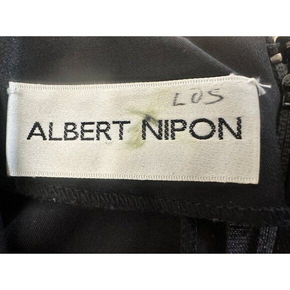 Vintage Albert Nipon 100% Silk Long Dress 6 Black V-neck Long Sleeves Morticia - Picture 3 of 16